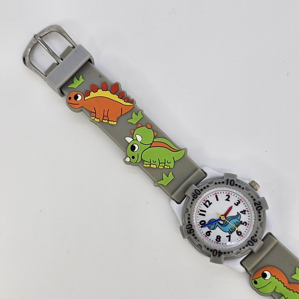 27MM‎ Kids Watch White Dial Animal Characters Gray Plastic Bands New Battery